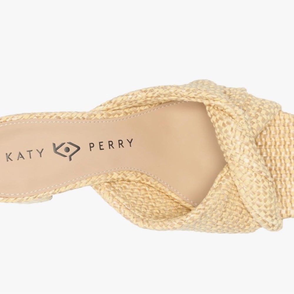 Katy Perry Tooliped twisted block raffia heel sandals Woven Block Heel Slide NEW - Picture 7 of 8